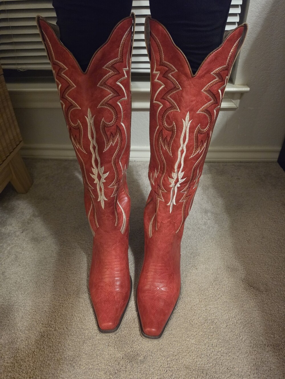 Red Women's Western Knee-High Boots - Classic Cowboy Style